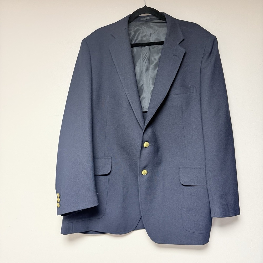 Stanley Blacker Blazer Mens 50 Navy Blue Excellent Gold Button Two Button Wool